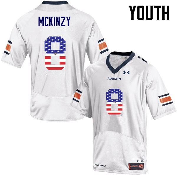 Youth #8 Cassanova McKinzy Auburn Tigers USA Flag Fashion College Football Jerseys-White - Click Image to Close